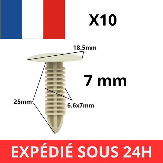 10 Rivets de Fixation Universels Beige 7 mm – Clips Plastique pour Garniture de Coffre, Porte, Toit, Panneaux de Voiture